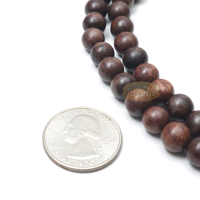 Tamarind Wood Tasbih - 8 mm Beads with Ornamental Silver-Tone Fox-Tail Chain Tassel