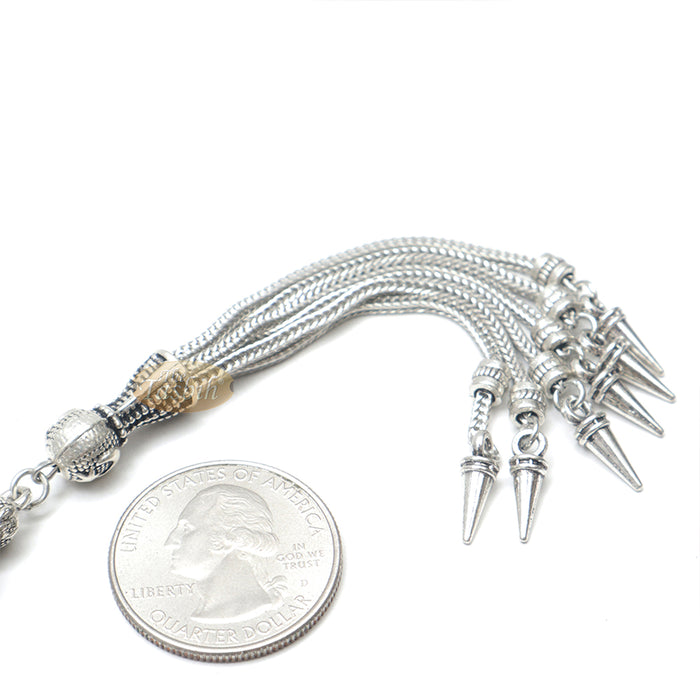 Tamarind Wood Tasbih - 8 mm Beads with Ornamental Silver-Tone Fox-Tail Chain Tassel