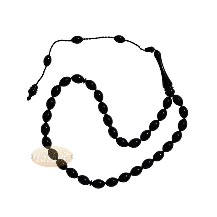 Tapered Oval Pitch Black 33 Count 8x12.5 mm Turkish Monomer Prayer Beads