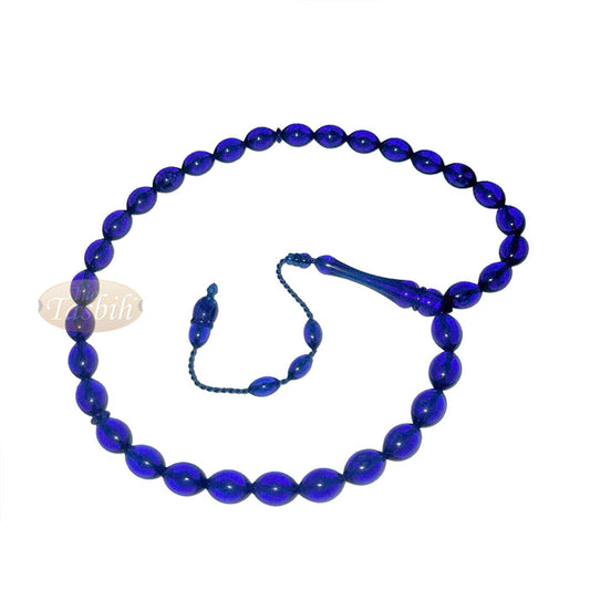 Tasbih Tapered Oval Translucent Blue 33 8x12.5 mm Monomer Beads