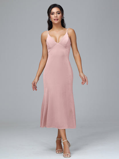 V Neck Spaghetti Straps Plus Size Velvet Bridesmaid Dress
