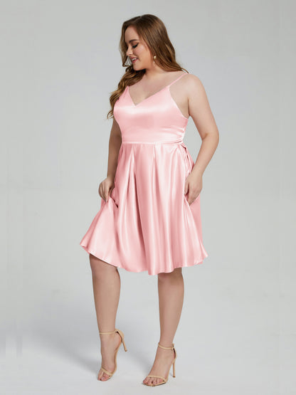 Josie Simple Plus Size Soft Satin Short Bridesmaid Dresses