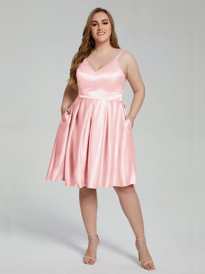 Josie Simple Plus Size Soft Satin Short Bridesmaid Dresses