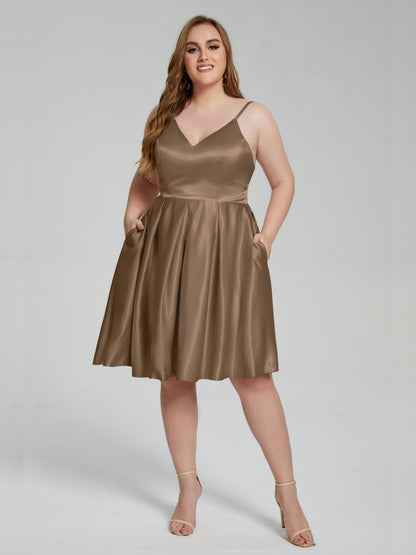 Josie Simple Plus Size Soft Satin Short Bridesmaid Dresses