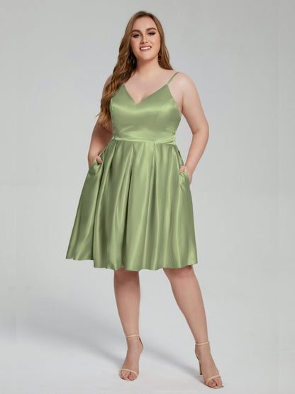 Josie Simple Plus Size Soft Satin Short Bridesmaid Dresses