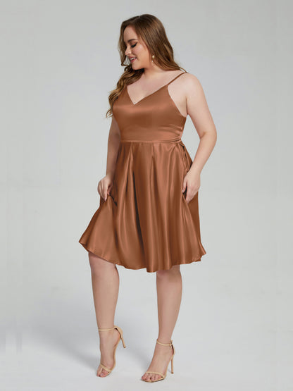 Josie Simple Plus Size Soft Satin Short Bridesmaid Dresses
