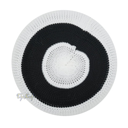White Black with Brown Stripes Nylon Stretchy Beanie Kufi Topi Skull Cap