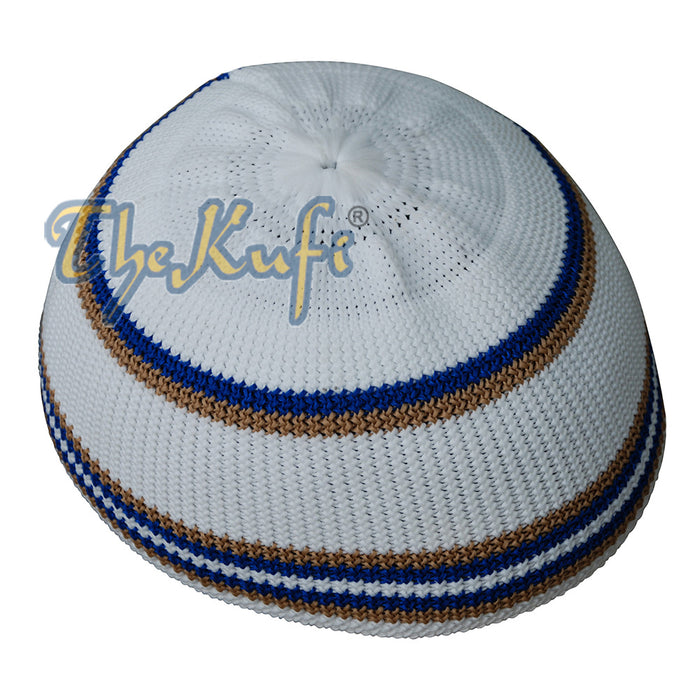 White Nylon Kufi with Blue & Brown
