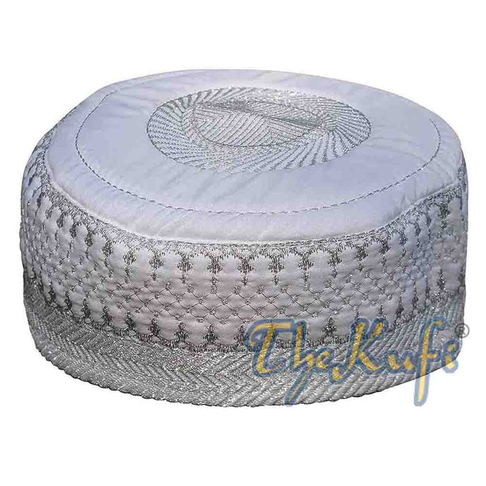 White Quilted Hat with Silver Embroidery