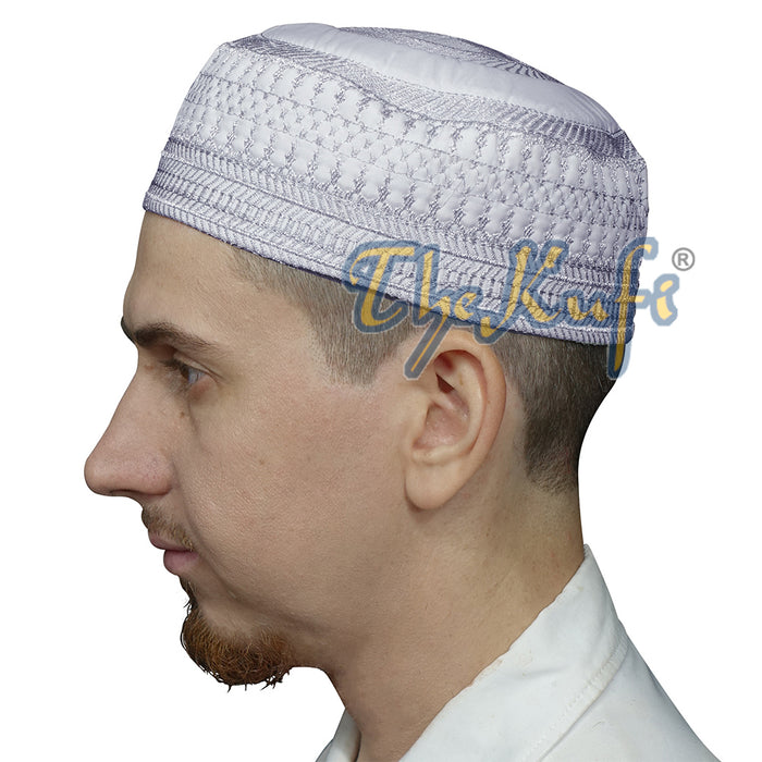 White Quilted Hat with Silver Embroidery