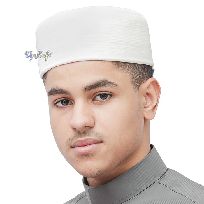 White Velvet Kufi Hat - Premium Quality Handmade Rigid Islamic Kufi Hat Turkish Chechen Style Prayer Cap