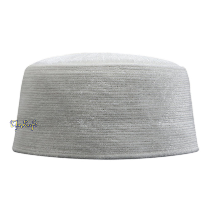 White Velvet Kufi Hat - Premium Quality Handmade Rigid Islamic Kufi Hat Turkish Chechen Style Prayer Cap