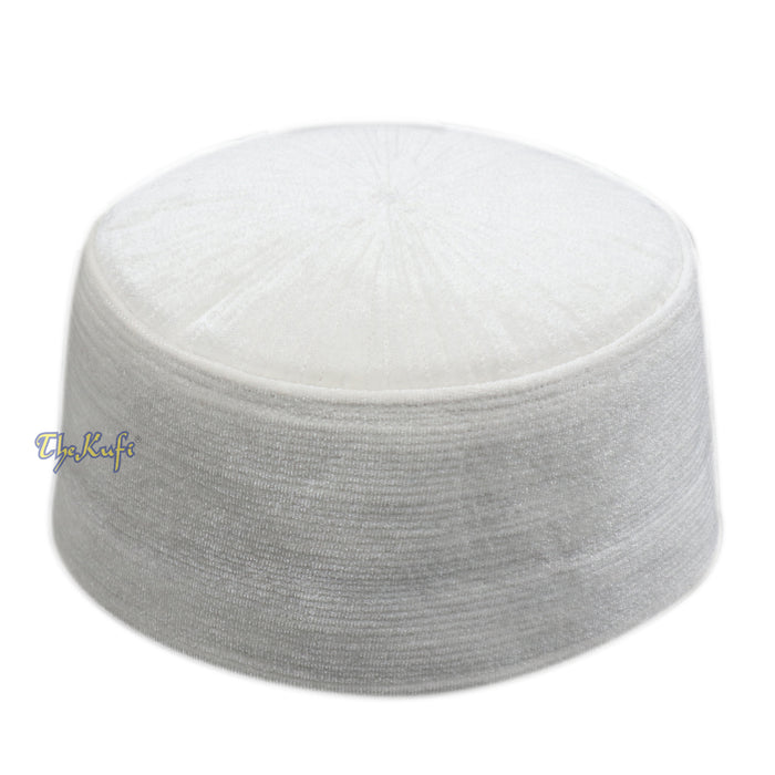 White Velvet Kufi Hat - Premium Quality Handmade Rigid Islamic Kufi Hat Turkish Chechen Style Prayer Cap
