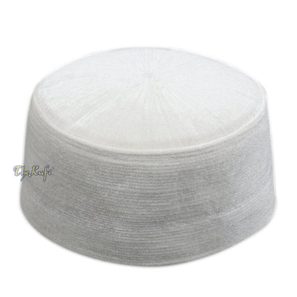 White Velvet Kufi Hat - Premium Quality Handmade Rigid Islamic Kufi Hat Turkish Chechen Style Prayer Cap