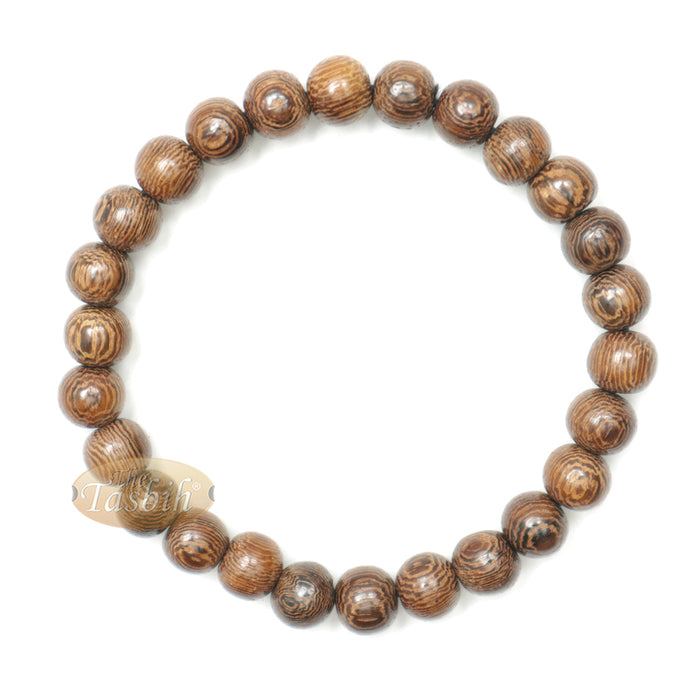 Wood Bead Bracelet - Tropical Johar Asian Wenge Beads with Black Elastic 7 mm Unisex 7.5-8 inch Prayer Bracelet