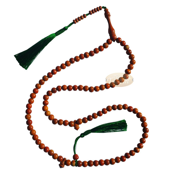 Wood Muslim Tasbih | Natural Orange 8 mm Indonesian Secang Wooden Misbaha Prayer Beads 99-Count