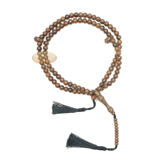 Wooden Islamic Prayer Beads - Natural Johar Tasbih 99 Ct Round 8 mm Beads with Black Tassels