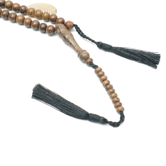 Wooden Islamic Prayer Beads - Natural Johar Tasbih 99 Ct Round 8 mm Beads with Black Tassels