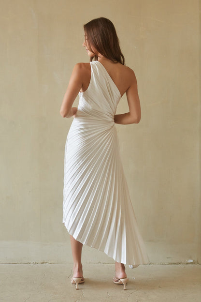 Zora One Shoulder Pleated Midi Dress